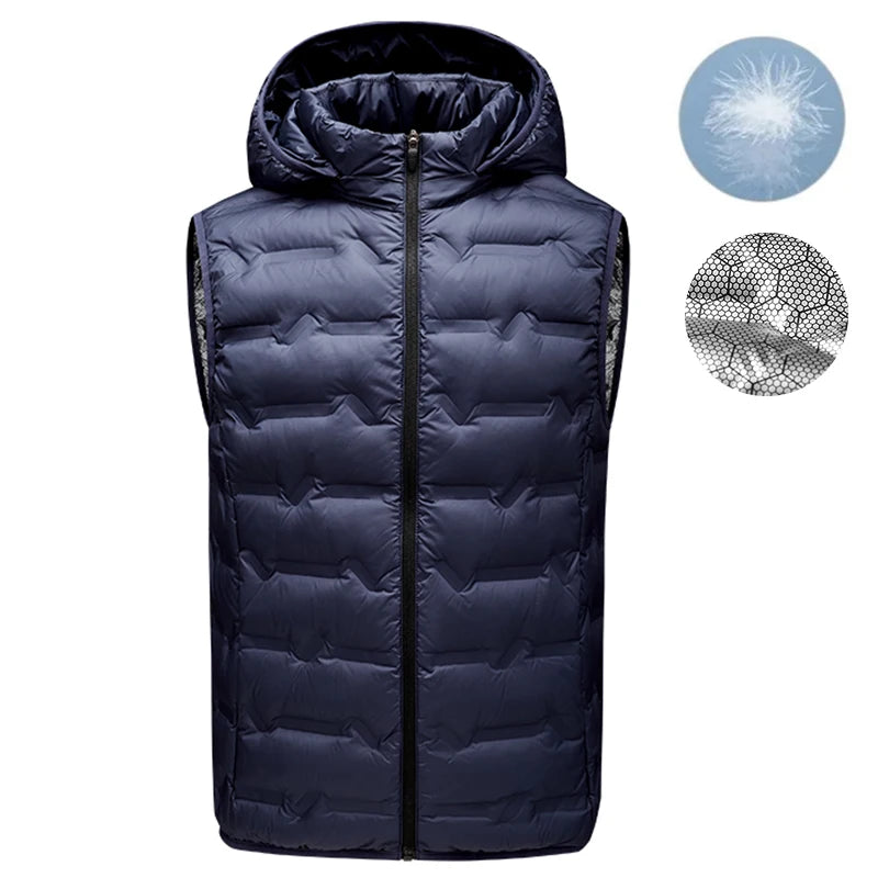 Men Winter New Hooded Down Vest Men Warm Windproof Ultralight Sleeveless Vest Detachable Hat Waterproof Vest Brand Waistcoat Man