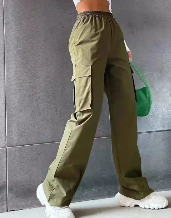Fashion Women Baggy Joggers Pants Casual Communte Female Chic Straight Cargo Pant Elastic High Waist Elegant Oversized Trousers