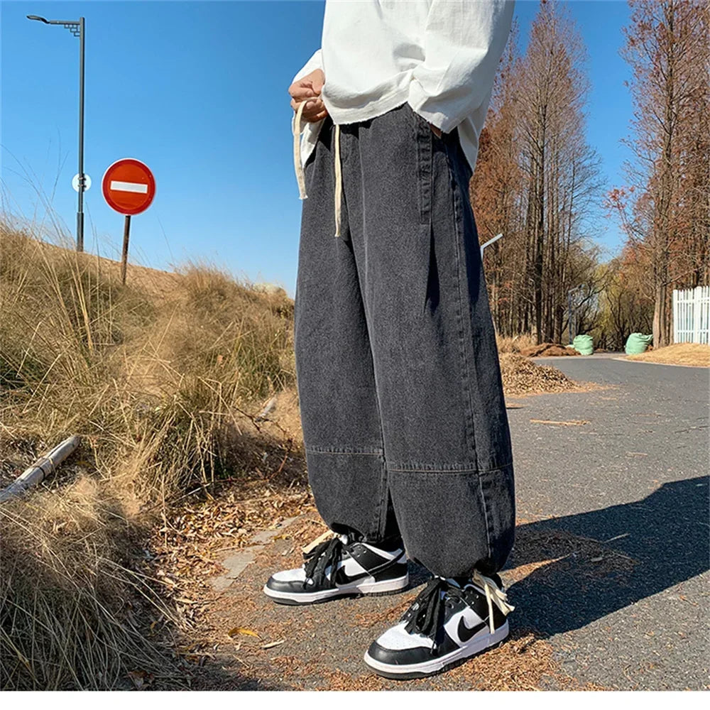 Baggy Jeans Trousers Male Denim Pants Black Wide Leg Pants Men's Jeans Oversize Cargo Korean Streetwear Hip Hop Harajuku