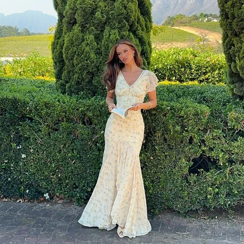 Flutter Sleeve Floral Maxi Dress