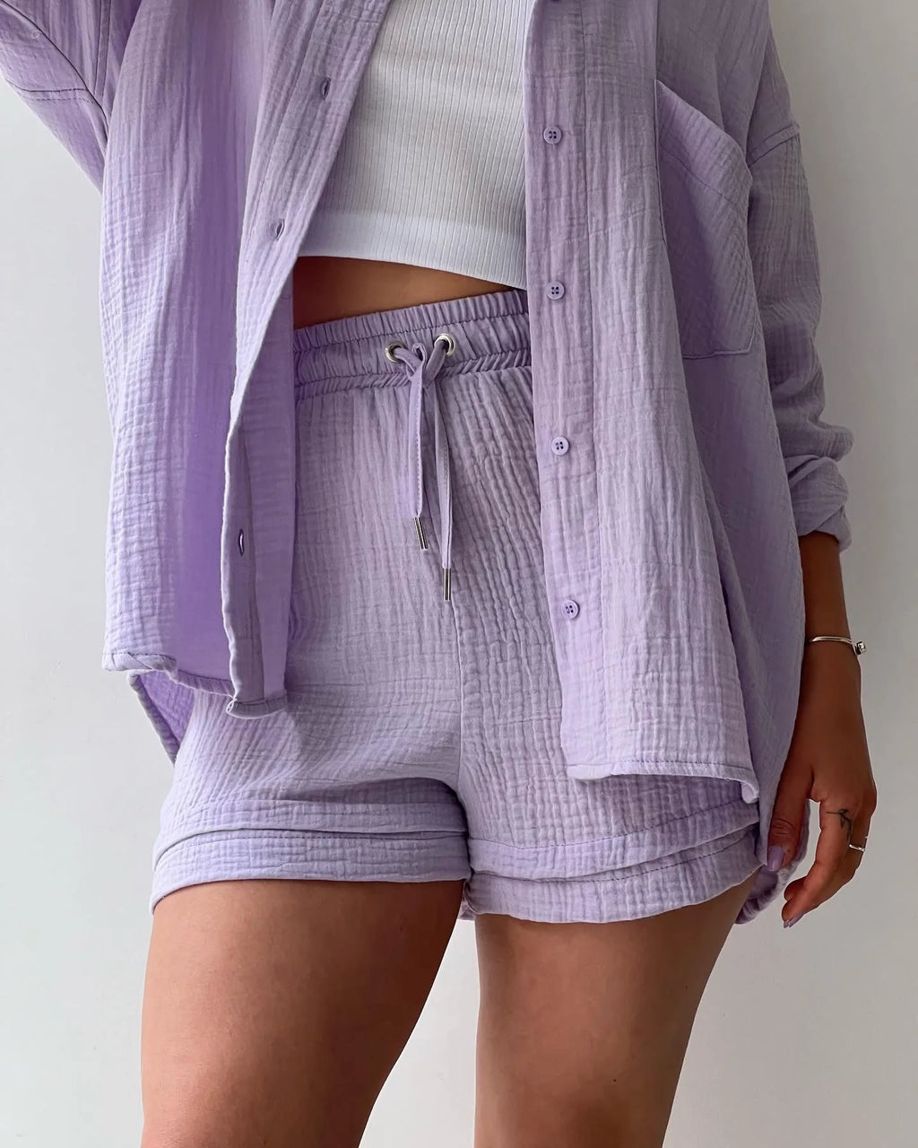 Women's Summer Shorts Set White Long Shirt High Waisted Pants Sets Casual Outfit Streetwear Suits For Women Female Clothing 2025
