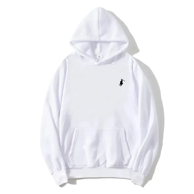 2026 polo print hooded sweatshirt for autumn and winter, suitable both men women, loose white couple's casual