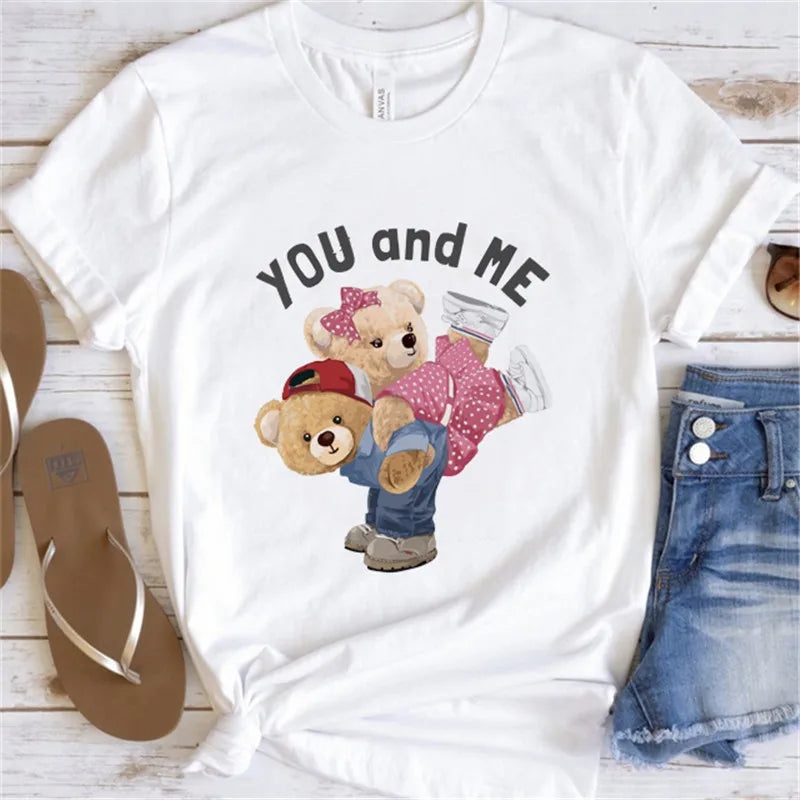 Fashion Graphic T-shirt Women Cute Bear Short-sleeved Clothes Women Print T-shirt Summer 90's Fashion Style Women T-shirt