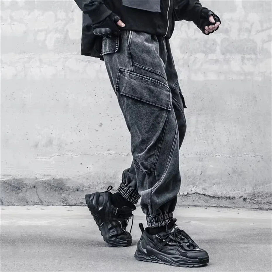2025 Baggy Jeans Men Punk Hip Hop Black Grey Denim Sweatpants Washed Vintgae Street Casual Cargo Pants Pantalones Hombre