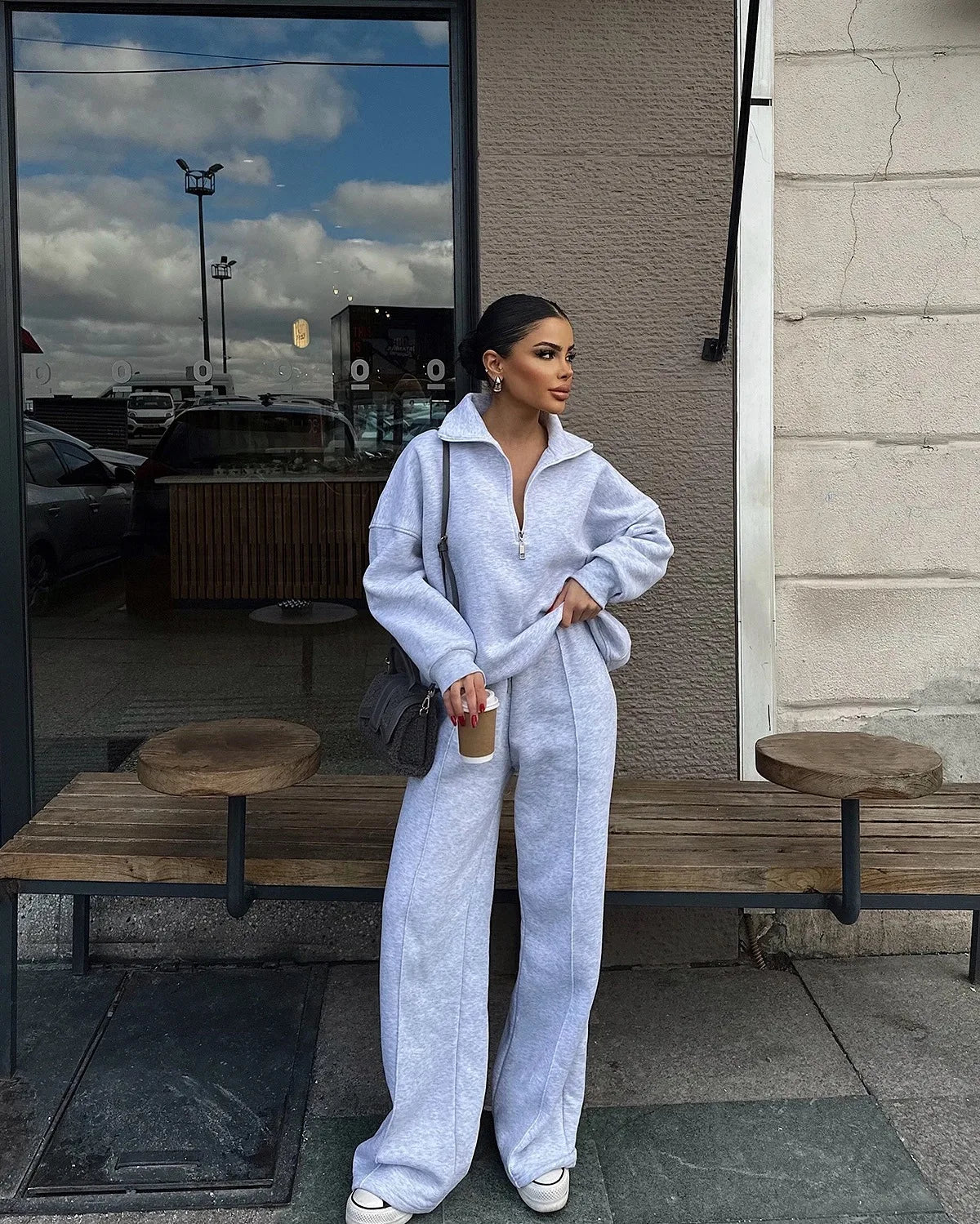 Fashion Autumn Winter Pants Sets Women Fashion Solid Color Pullover Sweatshirt Trousers Two Piece Set Female Casual Streetwear