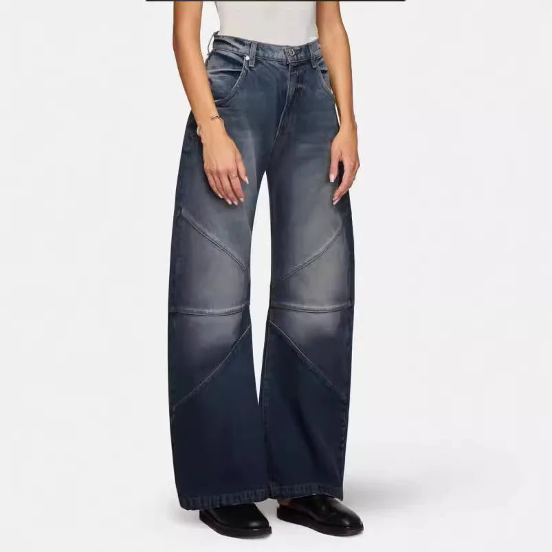 Autumn New Fashion Trend Street Style Women's Jeans Casual Solid Color Washed Distressed Straight-leg Floor-length Mopping Jeans