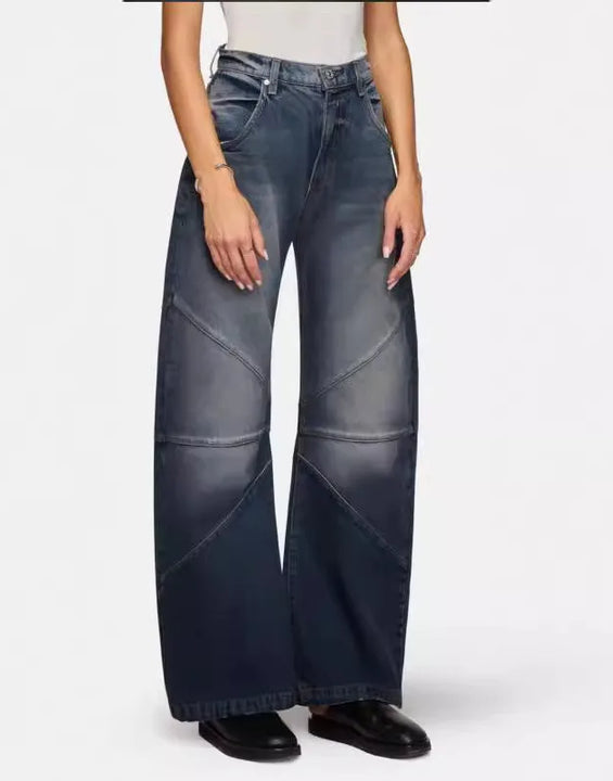 Autumn New Fashion Trend Street Style Women's Jeans Casual Solid Color Washed Distressed Straight-leg Floor-length Mopping Jeans