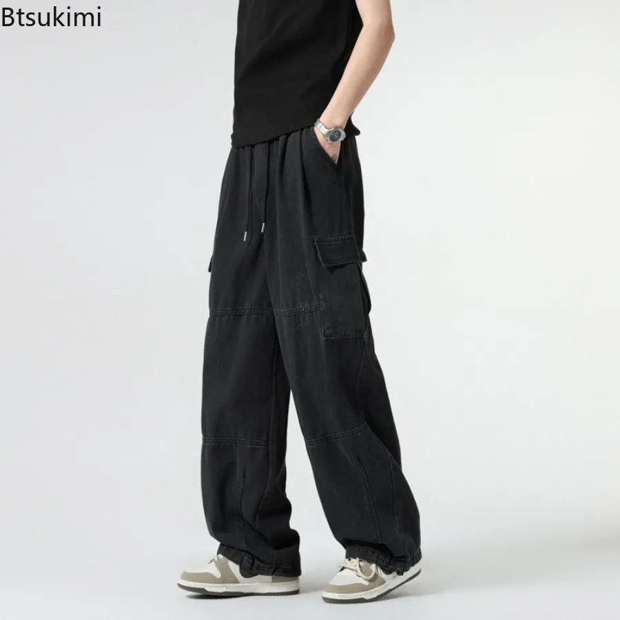 Baggy Jeans Spring Autumn New Men's Cargo Pants Casual Wide Leg Jogging Trousers Vintage Loose Work Jeans Man Hip Hop Streetwear