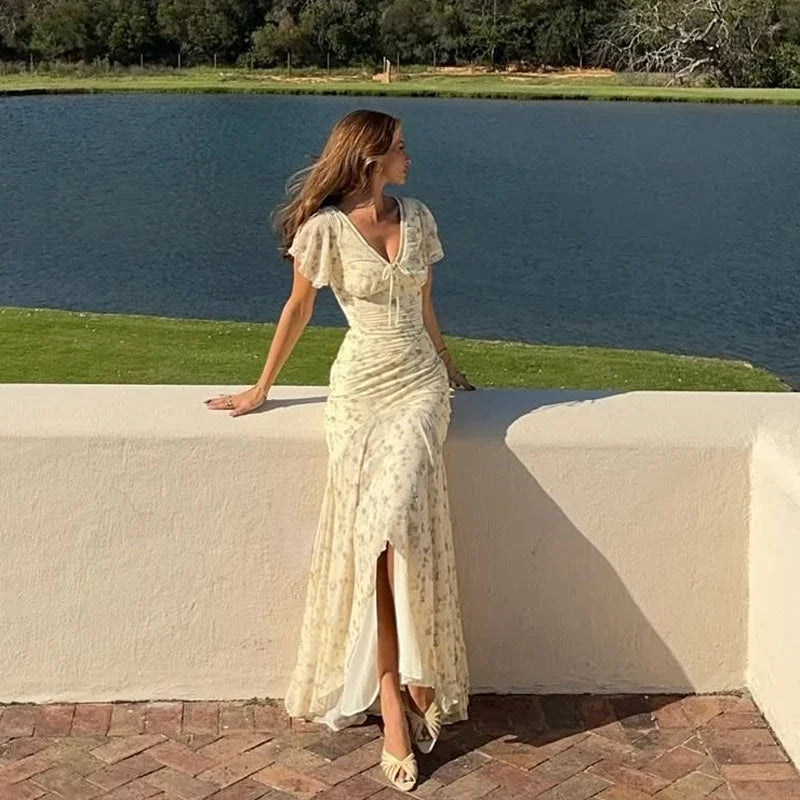 Flutter Sleeve Floral Maxi Dress