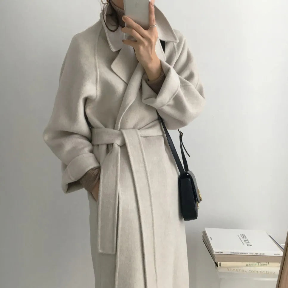 2025 Fall and Winter Women's Tweed Jacket Korean Fashion Commuter Luxury Solid Colour Thickened Oversized Loose Long Coats Women