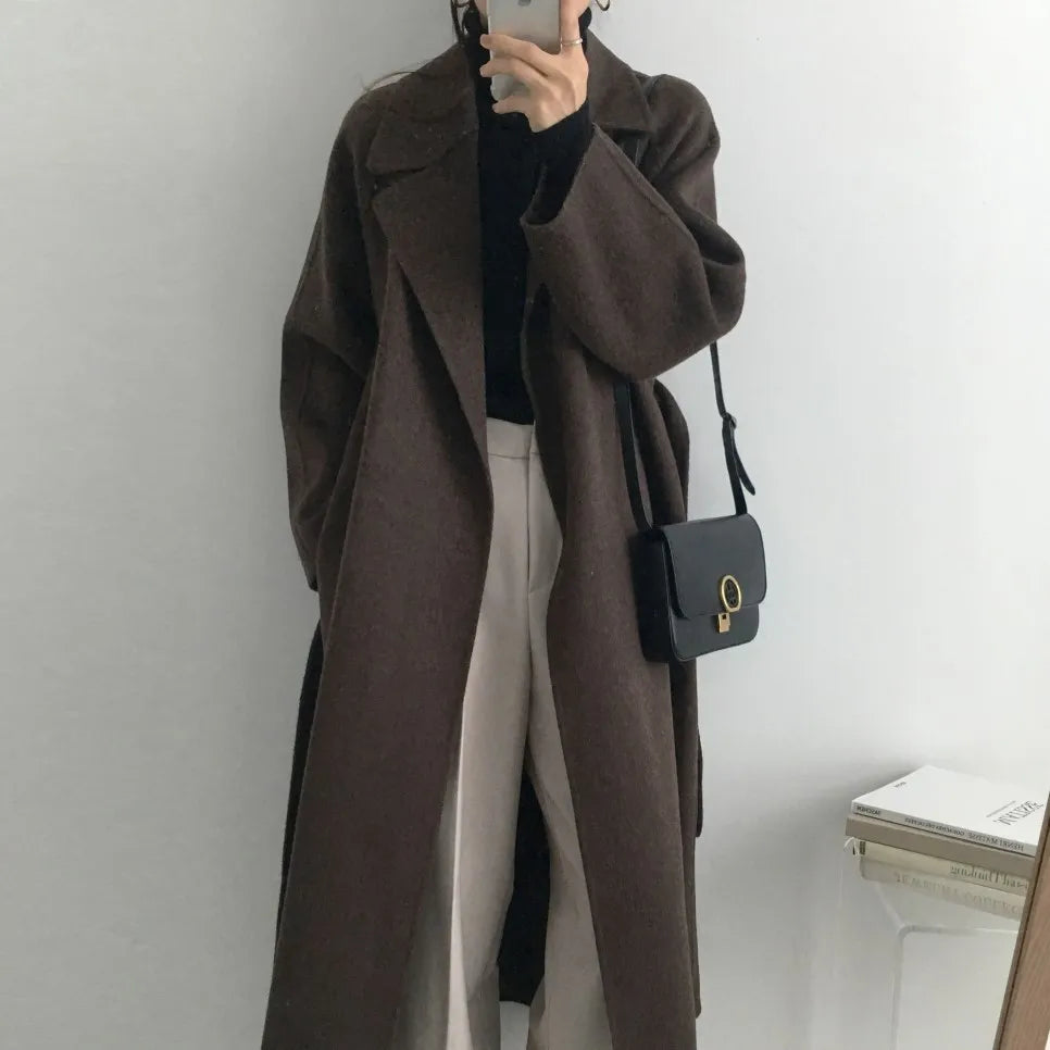 2025 Fall and Winter Women's Tweed Jacket Korean Fashion Commuter Luxury Solid Colour Thickened Oversized Loose Long Coats Women
