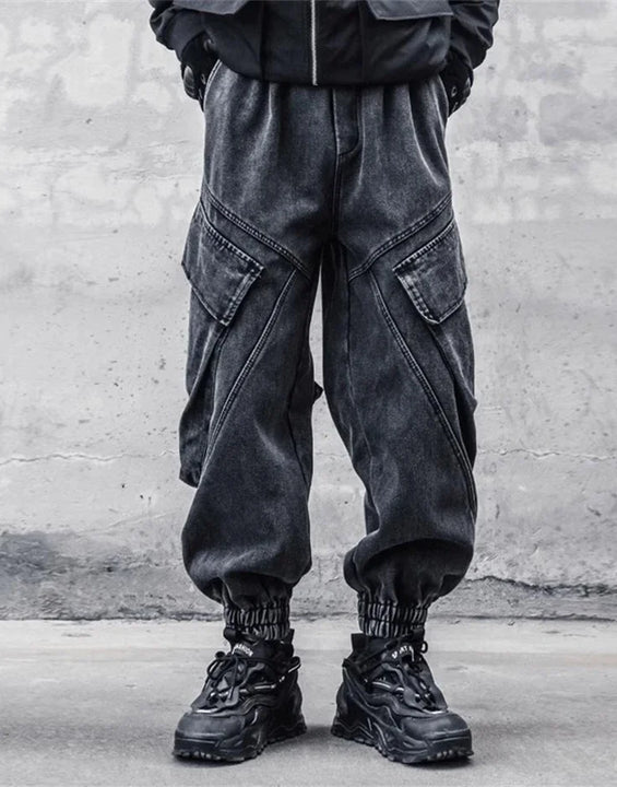2025 Baggy Jeans Men Punk Hip Hop Black Grey Denim Sweatpants Washed Vintgae Street Casual Cargo Pants Pantalones Hombre