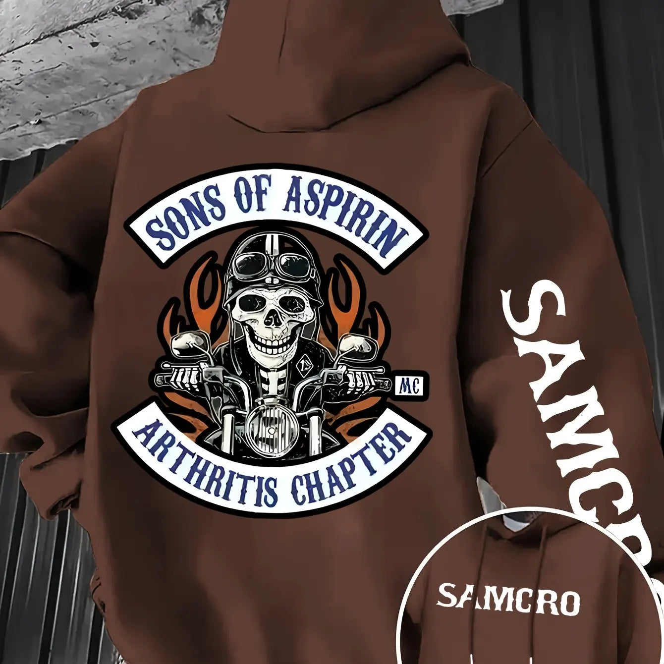 Men's Gothic Patterned Hooded Sweatshirt with Skull and Motorcycle Pattern on The Back Pullover Hoodie for Autumn and Winter