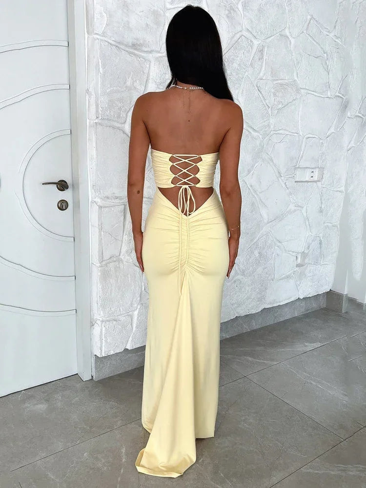 Women's lace up backless strapless maxi dress, off shoulder, fibrcon battery, club, party, long, summer, new