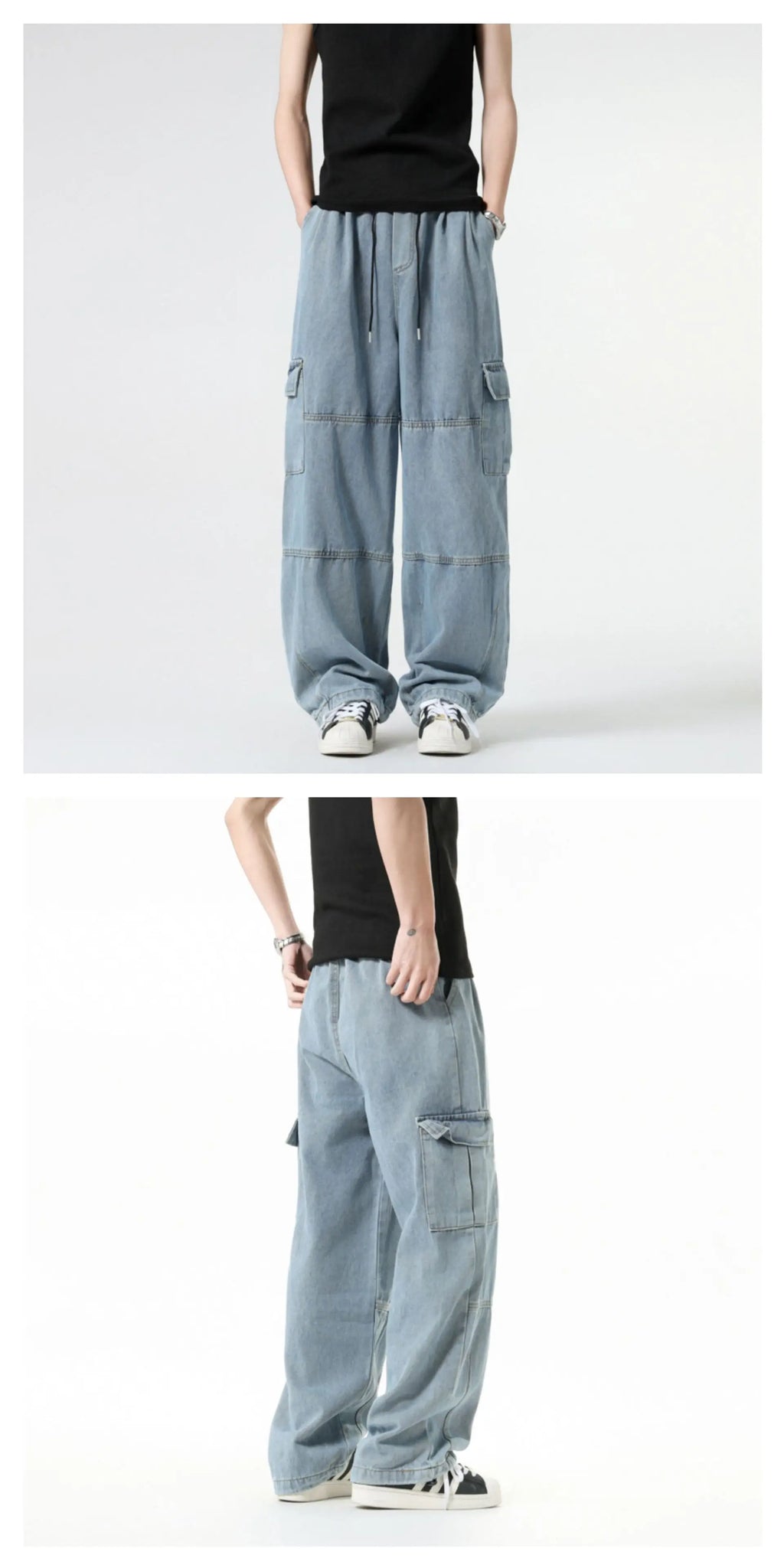 Baggy Jeans Spring Autumn New Men's Cargo Pants Casual Wide Leg Jogging Trousers Vintage Loose Work Jeans Man Hip Hop Streetwear