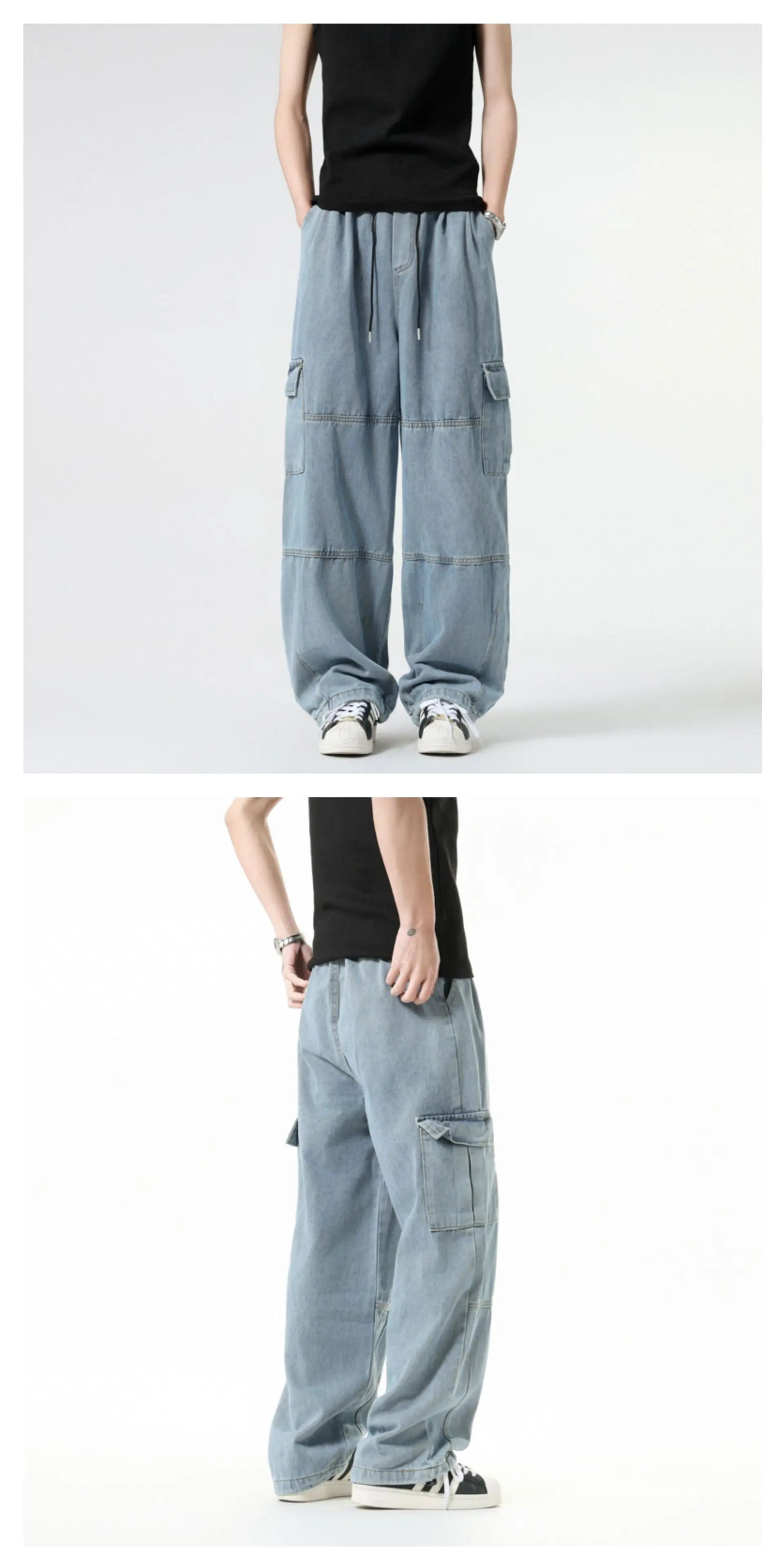 Baggy Jeans Spring Autumn New Men's Cargo Pants Casual Wide Leg Jogging Trousers Vintage Loose Work Jeans Man Hip Hop Streetwear