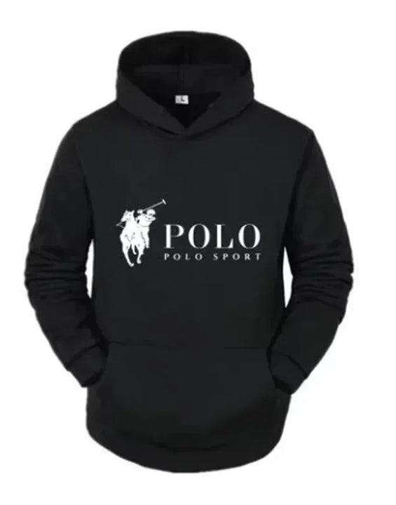 Polo Sport Classic Black Hoodie Men's Casual Sports Pure Cotton Hoodie Fashion Horse Logo Printed Hoodie