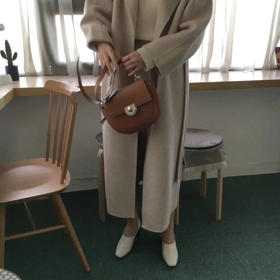 2025 Fall and Winter Women's Tweed Jacket Korean Fashion Commuter Luxury Solid Colour Thickened Oversized Loose Long Coats Women