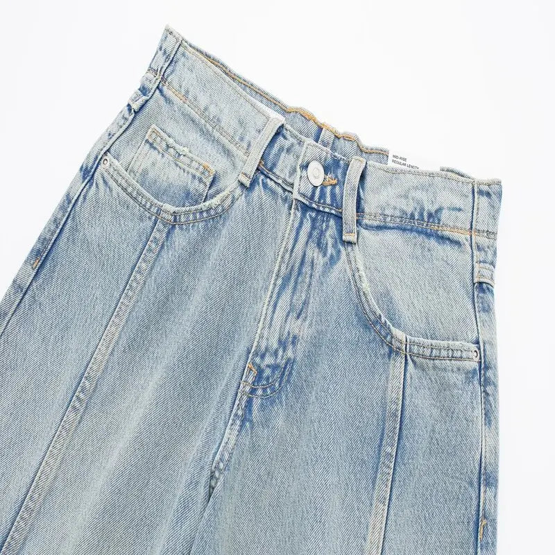 Spring Summer 2024 Women's Slimming Versatile Workwear Sle Mid-Waist Jeans Long Pants Classic Straight Leg Fit Casual Faion