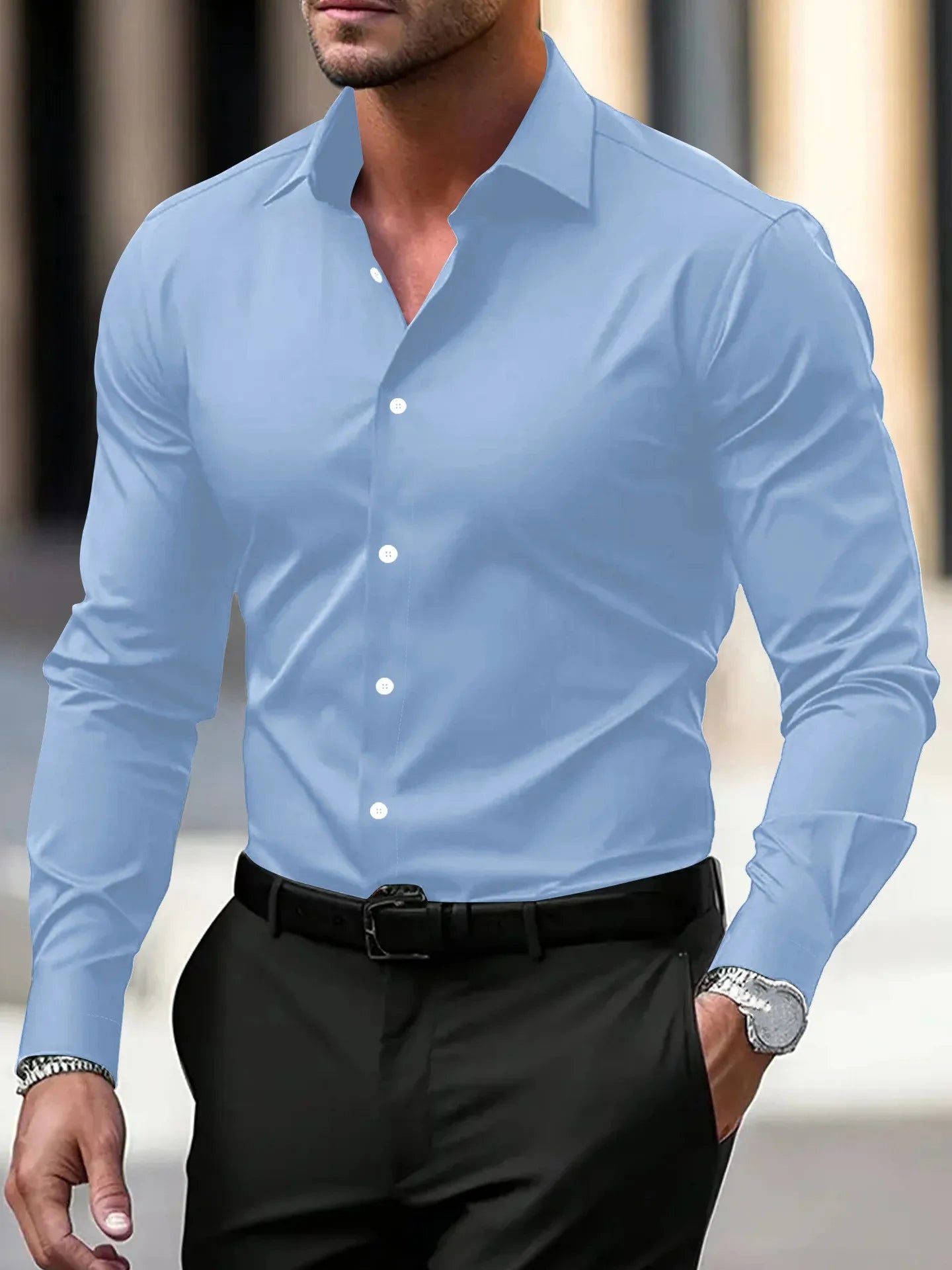 Men's Wrinkle-Free Dress Shirt Long Sleeve Slim Fit Business Casual Shirt Breathable Formal Work Shirt for Wedding Party