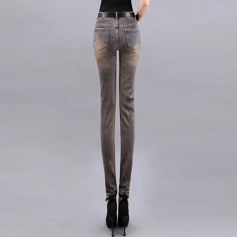 High waist Slim Jeans for Woman Streetwear Aesthetic Print Jean Pants Vintage Washed Denim Trouser