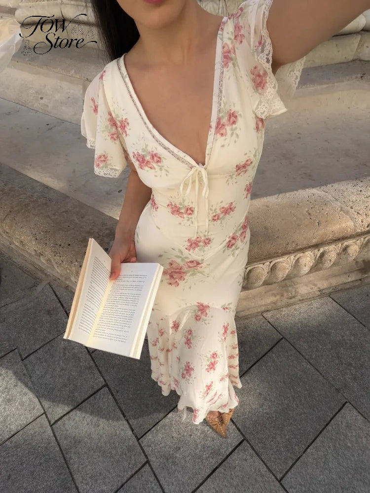 Flutter Sleeve Floral Maxi Dress