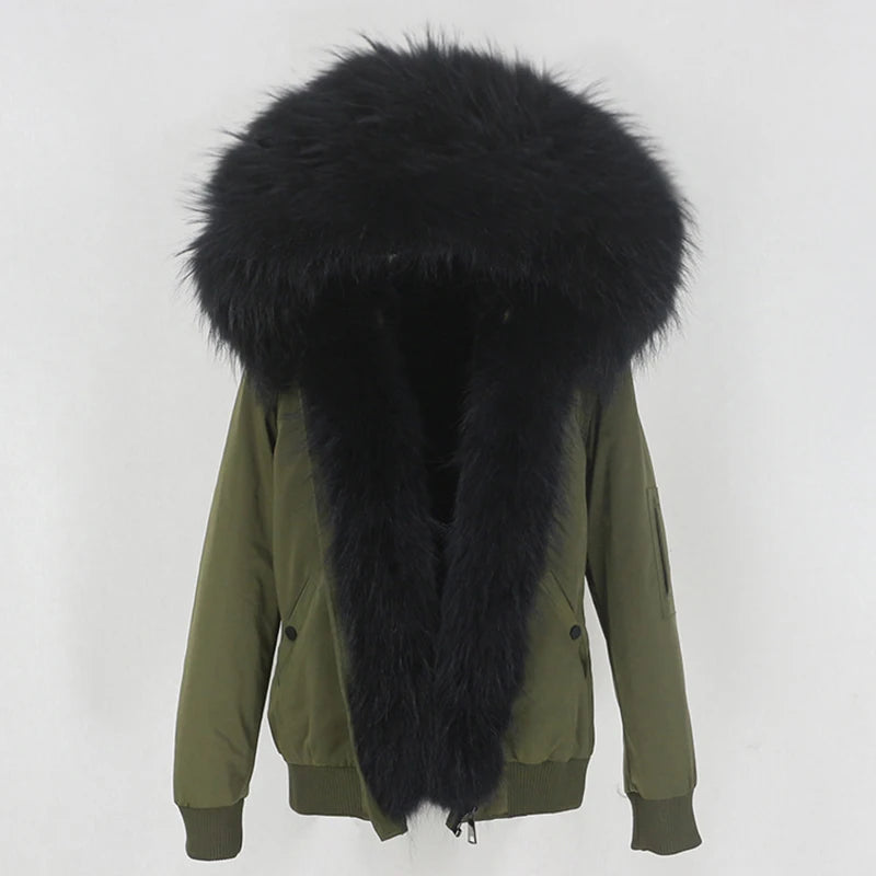 2023 New Bomber Waterproof Parka Winter Jacket Women Natural Real Raccoon Fur Hood Coat Detachable Thick Warm Outerwear