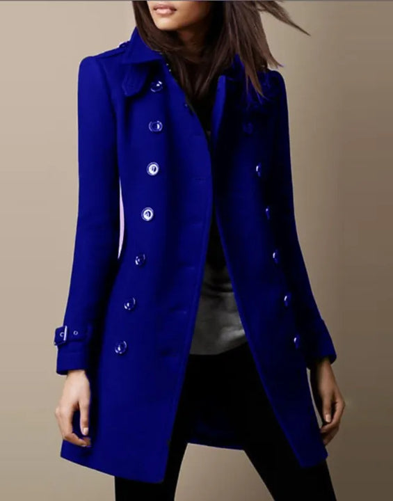 Streetwear Winter Women Jackets Double-breasted Outerwear Long Sleeve Ladies Loose Overcoat Elegant Lapel Solid Pocketed Coats