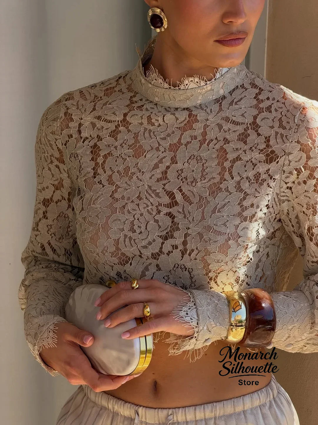 Lace Top Pants 2 Piece Set Women Chic Solid Half High Collar Cropped Back Split Long Pant Suit 2026 Lady Daily Street Outfit New