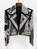 HIGH STREET Newest 2026 Stylish Designer Fashion Women's Luxurious Diamonds Pearls Embroidered Beaded Cropped Velvet Jacket