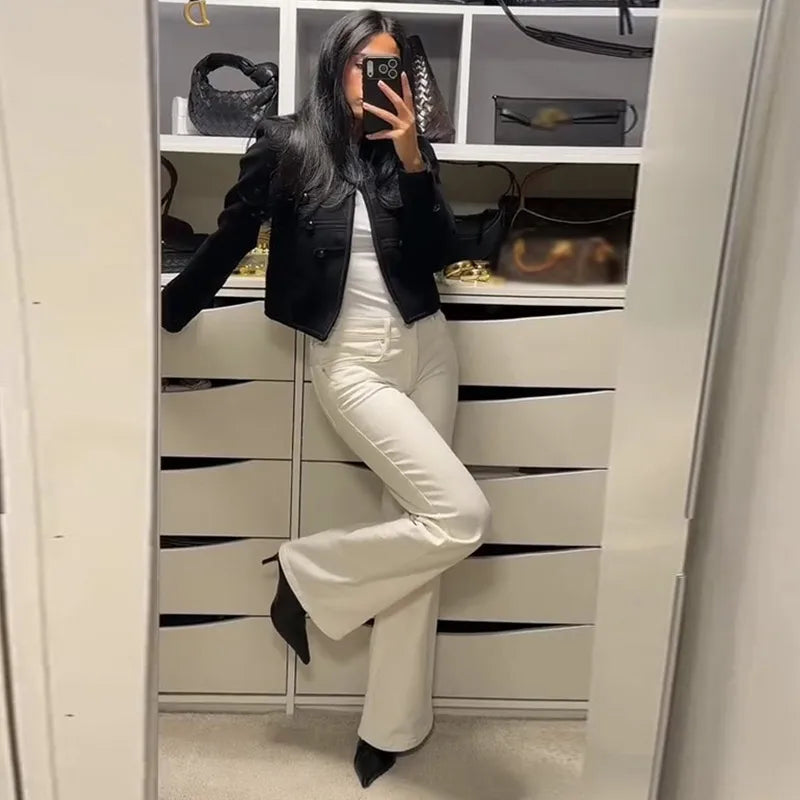 Casual Solid Women's Jacket O-Neck Full Sleeve Button Black Lady Cropped Jackets 2026 Spring Chic Female Street Outerwear