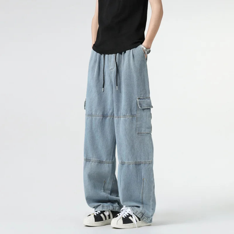 Baggy Jeans Spring Autumn New Men's Cargo Pants Casual Wide Leg Jogging Trousers Vintage Loose Work Jeans Man Hip Hop Streetwear