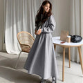 Autumn Winter Casual Women Hooded Cotton Long Dress Long Sleeved Pullover Solid Hoodie Shirring A-Line Floor-Length Rib Dresses