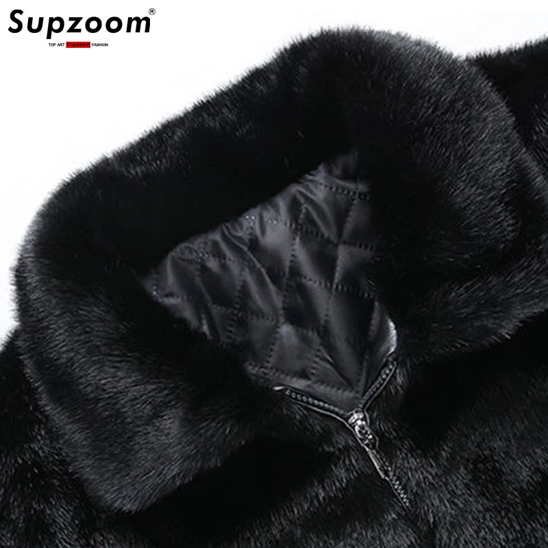 Supzoom 2022 New Arrival Top Fashion Winter Warm Flowing Gold Mink Imitation Sheep Sheared Fur Zipper Men's Solid Hooded Jacket