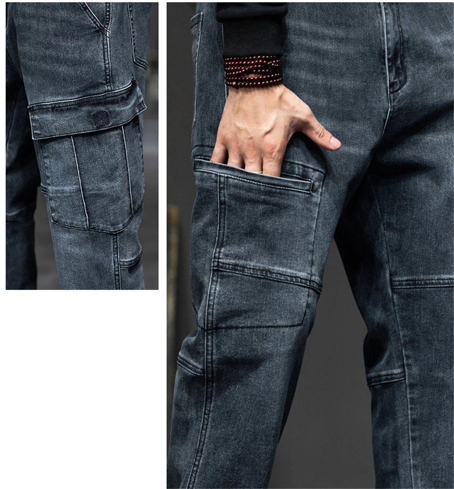 Baggy Jeans Men Plus Size 40 44 Denim Pants Fashion Pockets Cargo Jeans Pants Streetwear Loose Trousers Male Big Size Bottoms