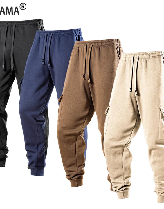 Men Cargo Pants Casual Sports Drawstring Sweatpants Spring Autumn Solid Color Patchwork Pockets Ankle Length Skinny Pencil Pants