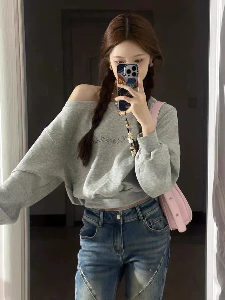 Cropped Off-Shoulder Streetwear Hoodie