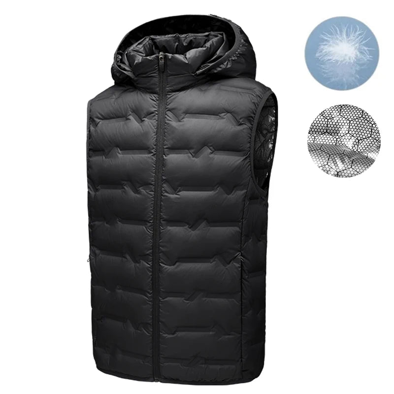 Men Winter New Hooded Down Vest Men Warm Windproof Ultralight Sleeveless Vest Detachable Hat Waterproof Vest Brand Waistcoat Man