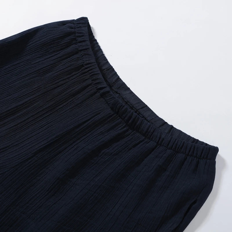 Tie Front Textured Women Set V-Neck Loose Set Wide Sleeve Drawstring Pants Casual Lounge Solid Color 2 Piece Outfits For Daily