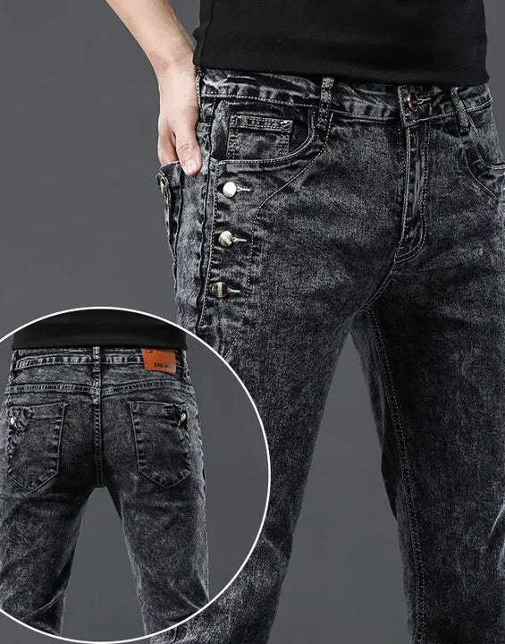 Vintage Fashion Men's Designer Jeans Snowflake Wash Korean Fashion Stretch Pants Male Classic Slim Denim Trousers