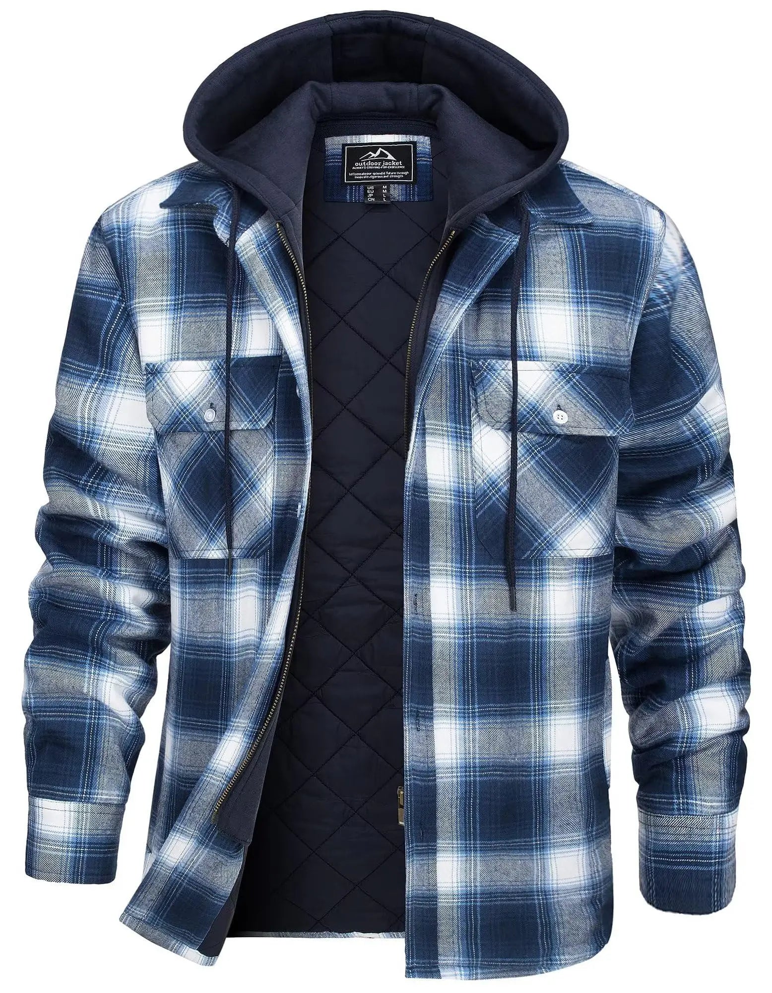 TACVASEN Men's Flannel Shirt Jacket with Removable Hood Plaid Quilted Lined Winter Coats Thick Hoodie Outwear Man Fleece Shirts