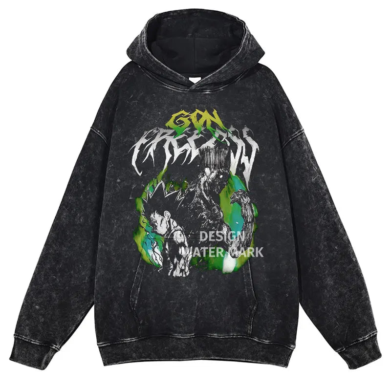 Killua Zoldyck Hoodies Vintage Washed Anime Hunter Hooded Sweatshirts Oversized Streetwear Manga Gon Kurapika Hoodie