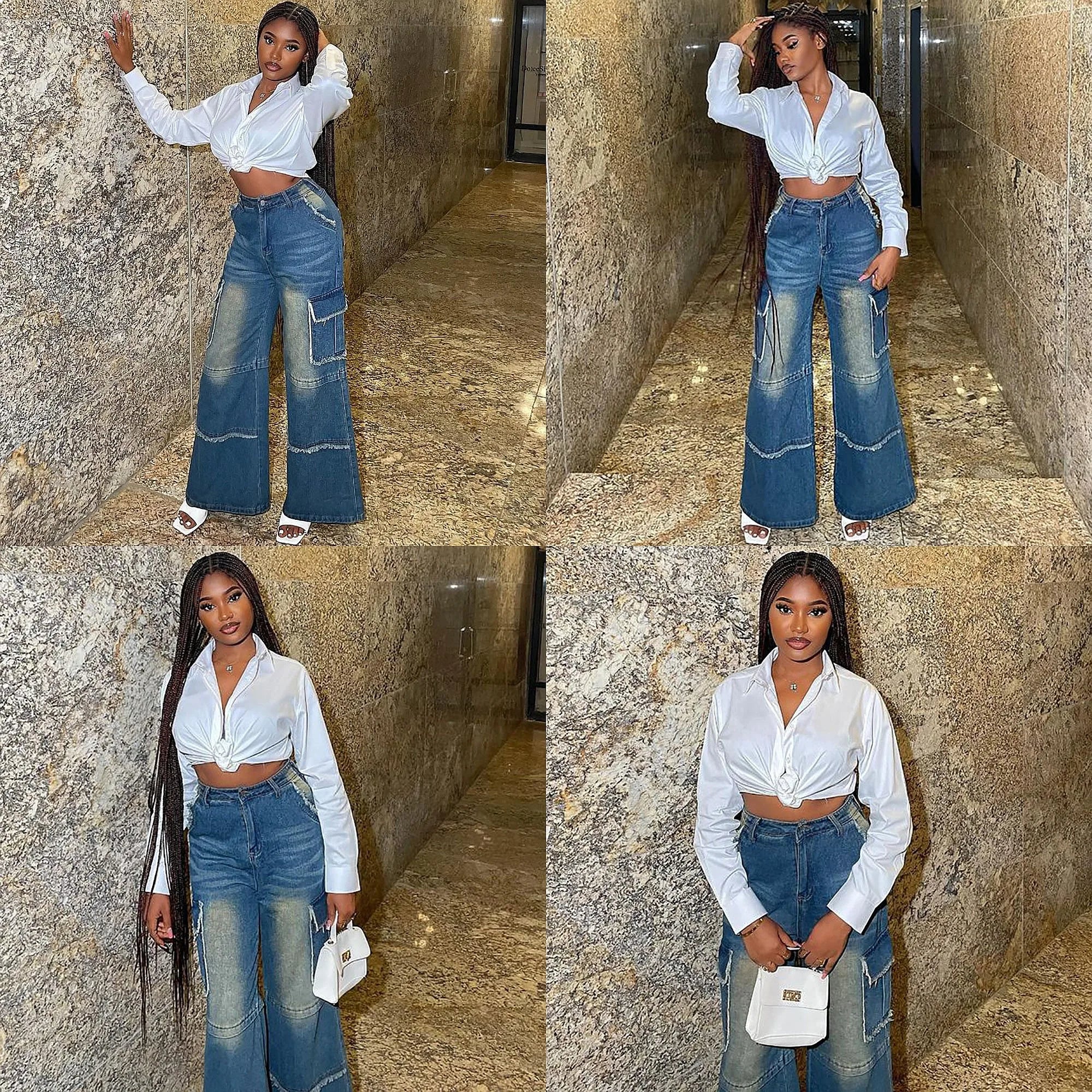 Women's Straight Leg Jeans High Waist Loose Denim Pants Vintage Washed Baggy Trousers