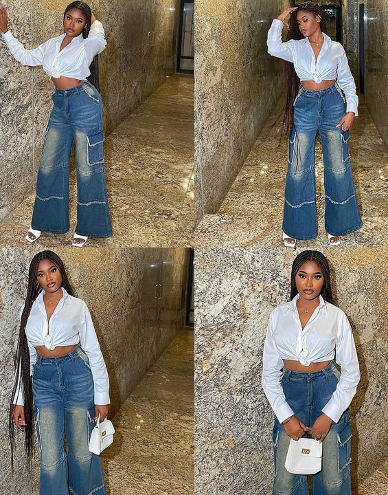 Women's Straight Leg Jeans High Waist Loose Denim Pants Vintage Washed Baggy Trousers