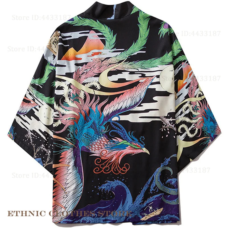 Plus Size 3XL 4XL 5XL Japanese Kimono Cardigan Cosplay Haori Yukata Top Adult Traditional Samurai Costume Loose Men Male Shirt