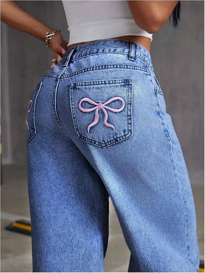 UNITIM Lady Versatile Washed Denim Trousers Women Straight Leg Slim Fit Jeans Pants Women Pockets Vintage Floor Length Trousers
