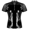 Men Shiny Shirt Wetlook Patent Leather Short Sleeves Summer Sexy T-shirt Sheer Mesh Zipper T-Shirts Tops Clubwear Casual Clothes