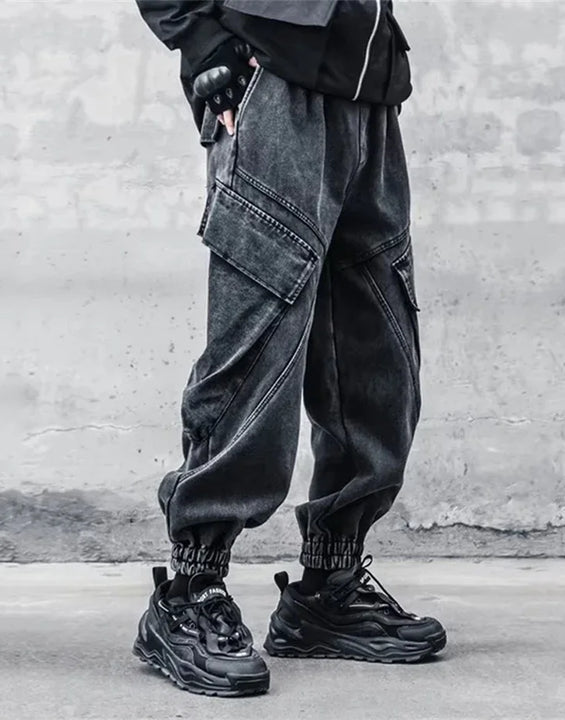 2025 Baggy Jeans Men Punk Hip Hop Black Grey Denim Sweatpants Washed Vintgae Street Casual Cargo Pants Pantalones Hombre