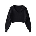 New V Big Lapel Knitted Sweater Women Fashion Loose Cropped Knit Jumper for Woman Korean All-Match Casual Pullover Knitwear