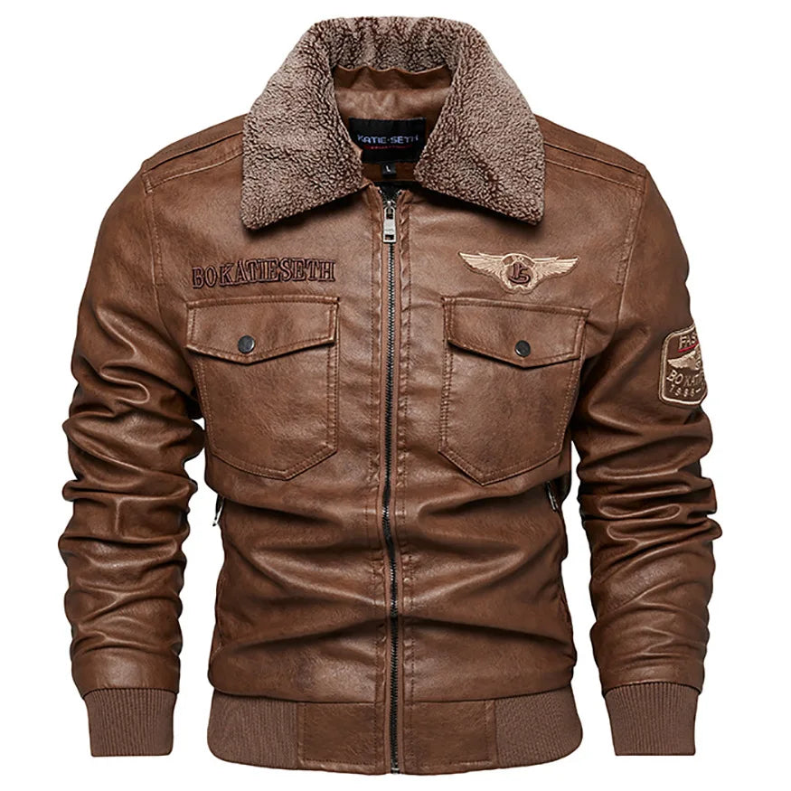 Pu Jacket Men Thick Warm Military Bomber Tactical Leather Jackets Mens Outwear Fleece Fur Collar Windbreaker Coat Male 6XL